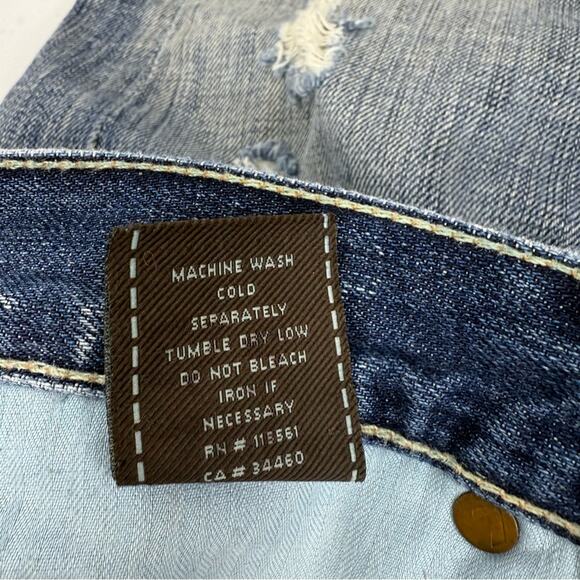 7 For All Mankind DOJO Shorts Long Made  USA Womens 28 Blue Denim Distressed - Picture 14 of 15